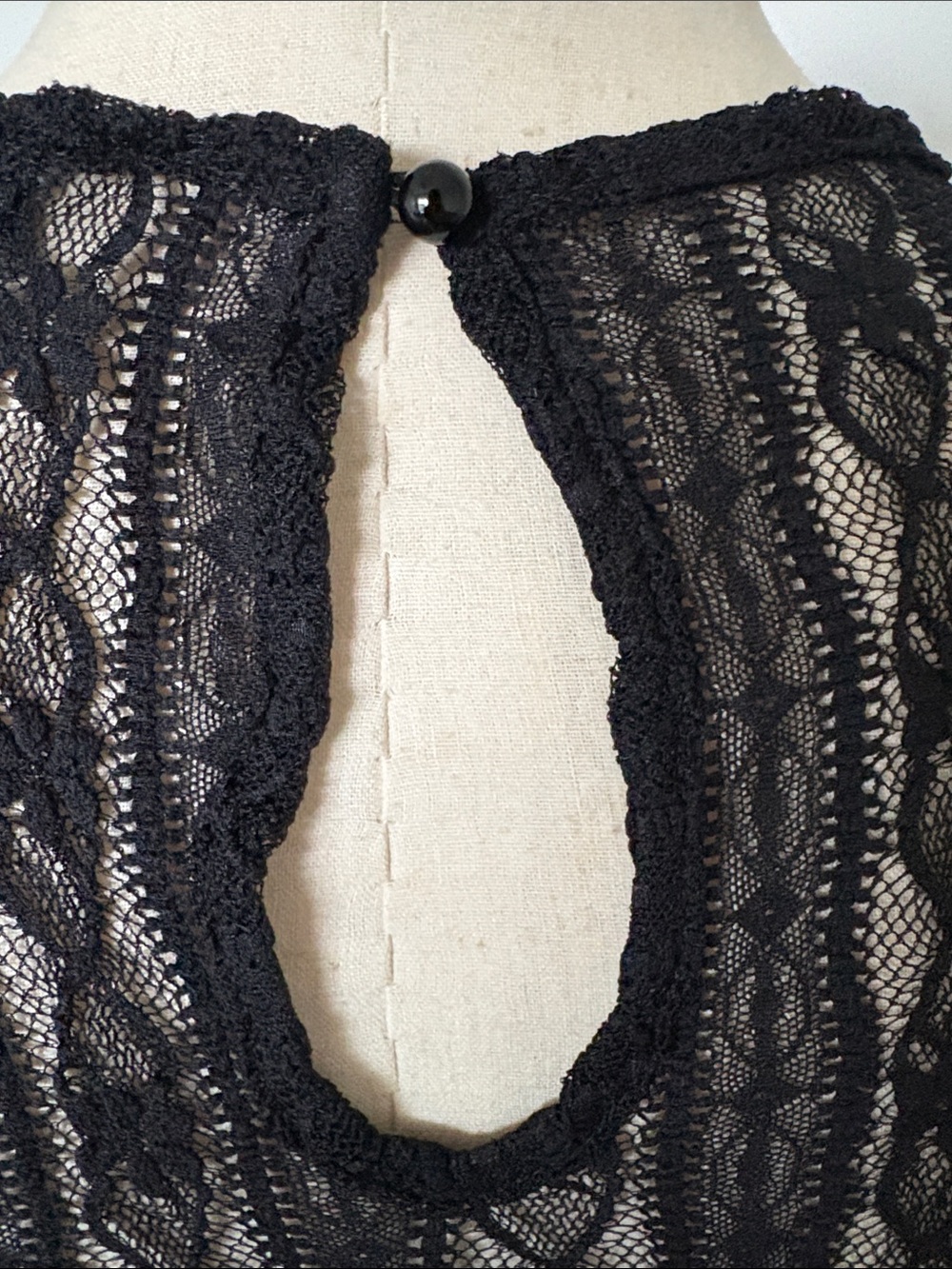 Women's Black Lace Short Sleeve Top with Sheer Back and Sleeves - Picture 9 of 10